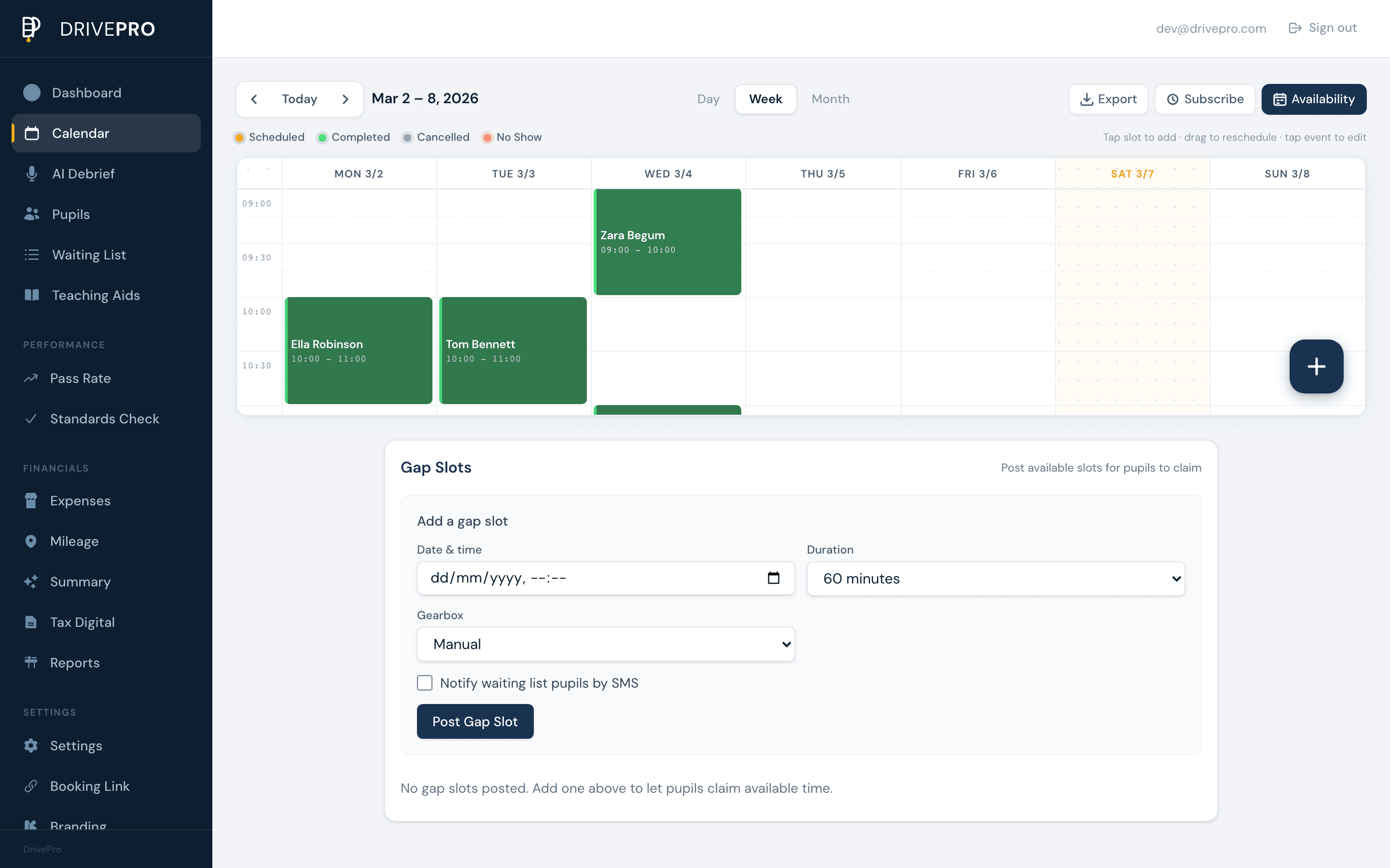 Lesson Calendar screenshot