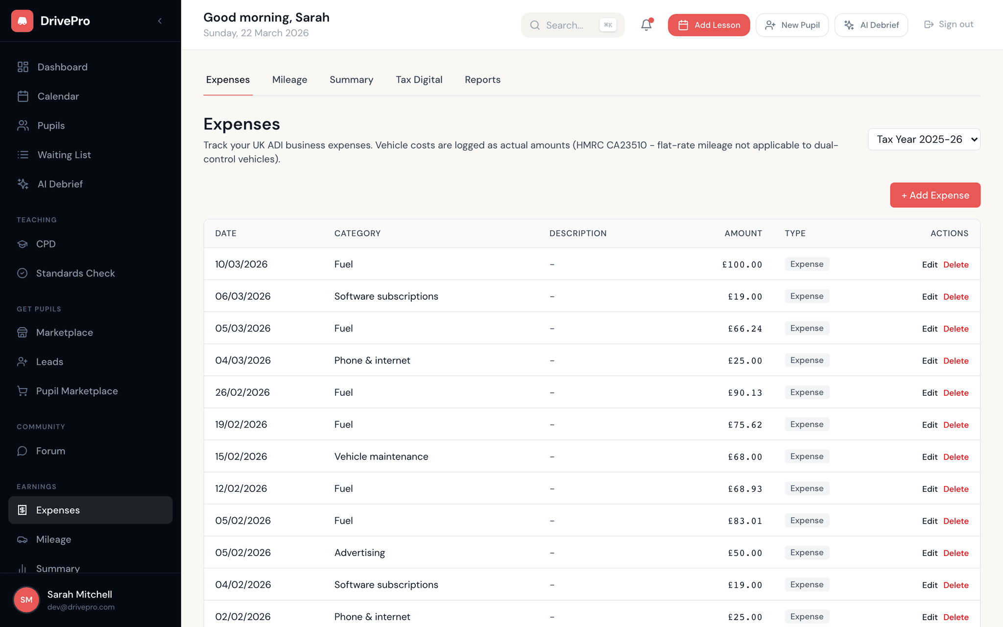 Income and expenses automatically tracked