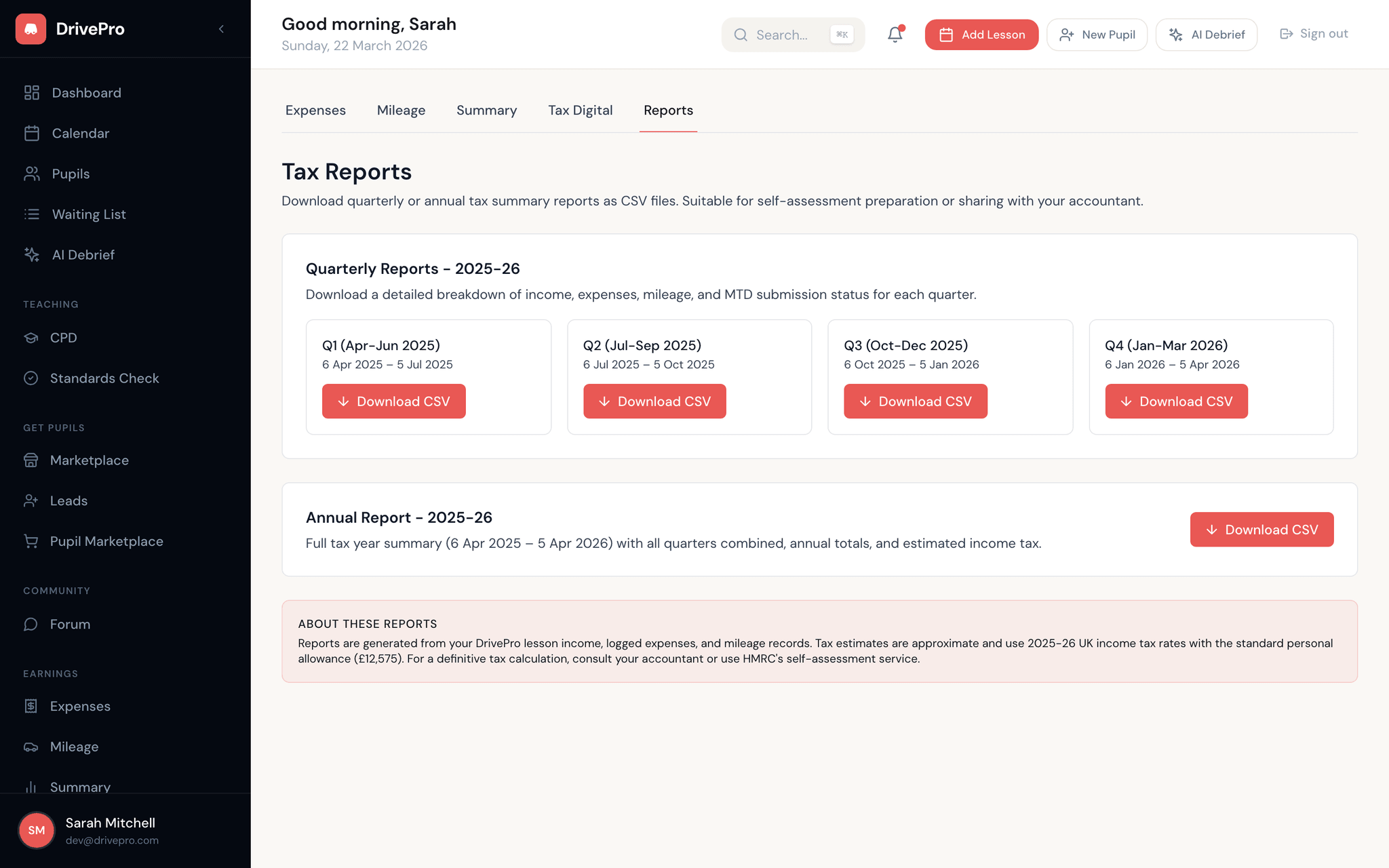 Financial reports and analytics