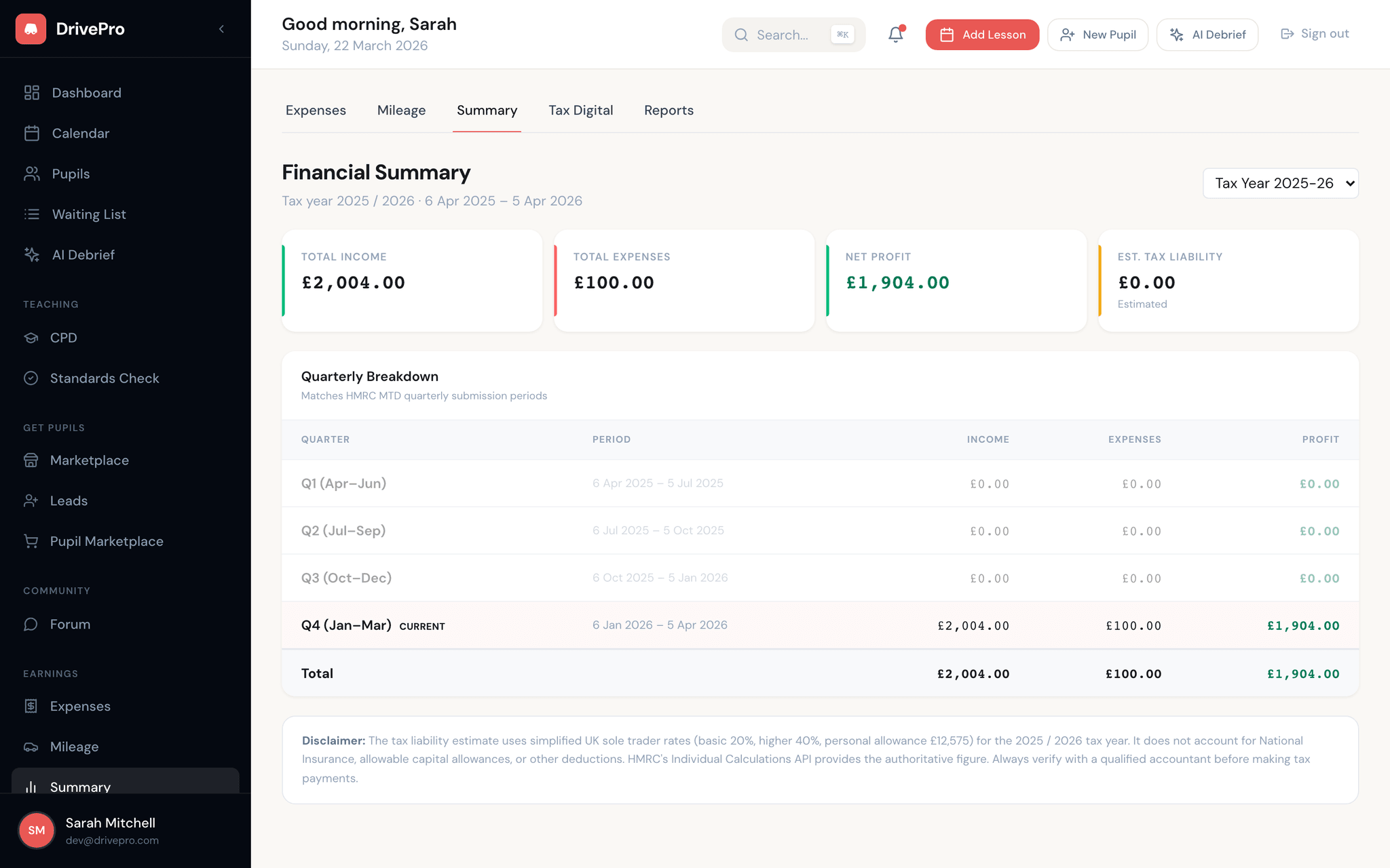 DrivePro financial summary