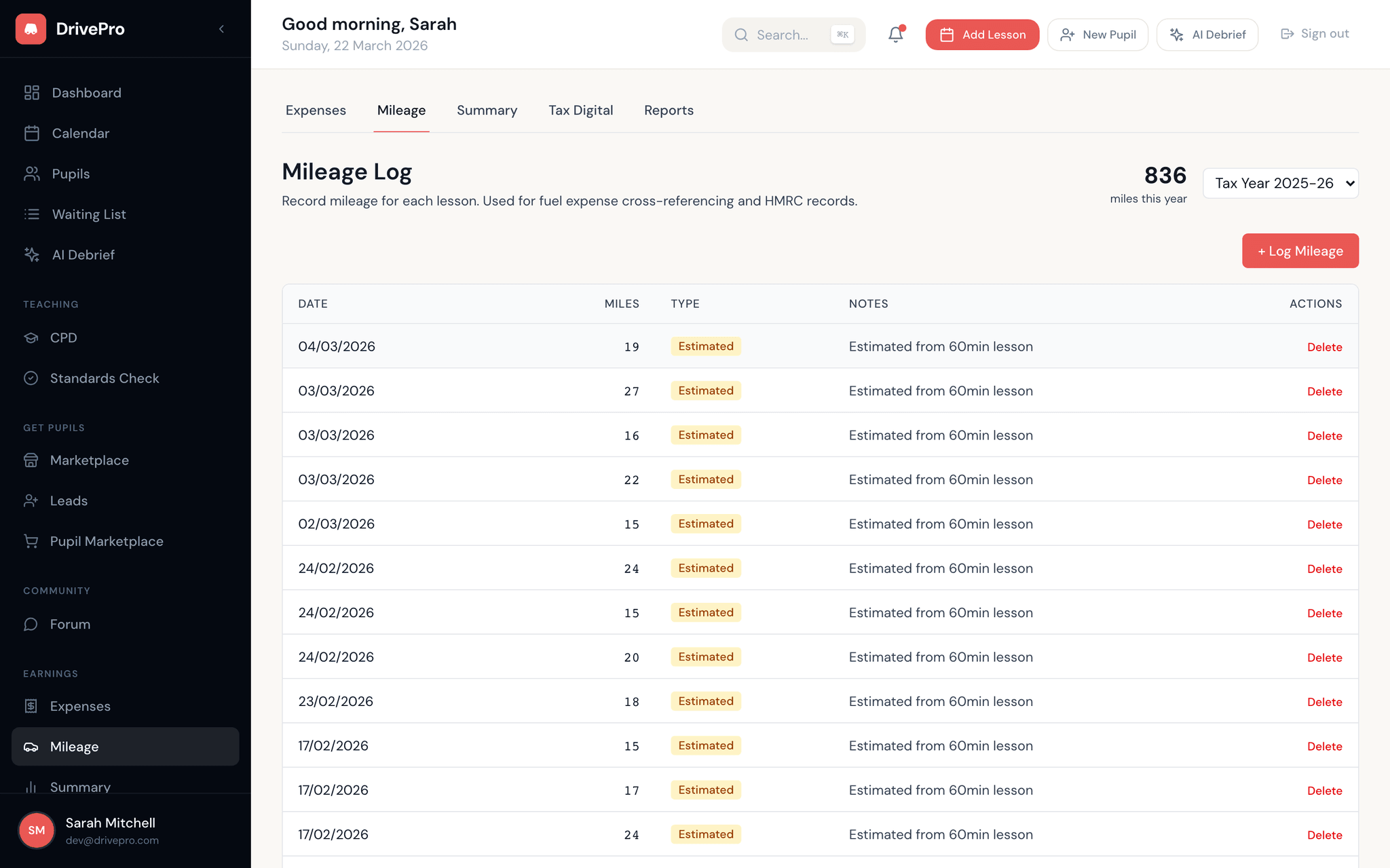 Automatic mileage tracking