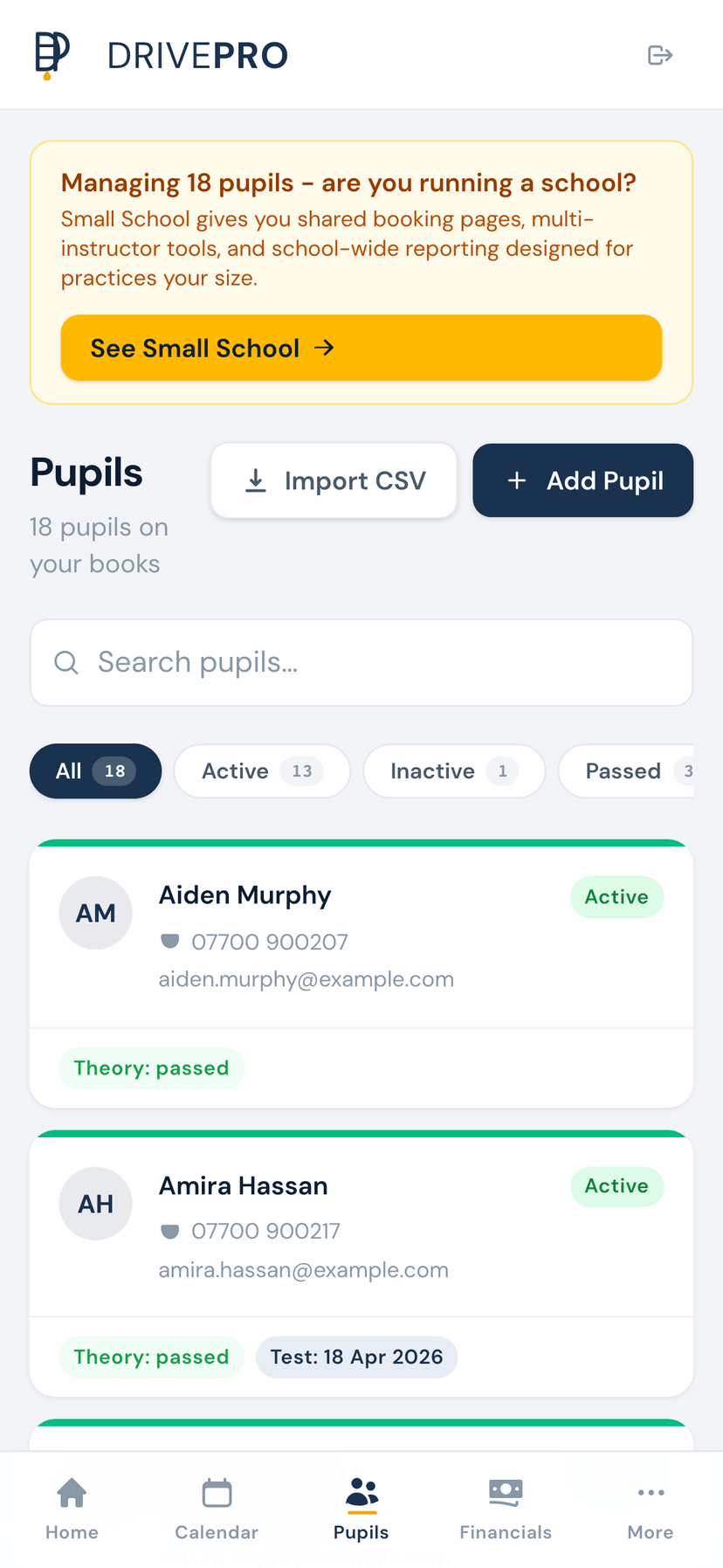 Manage pupils on mobile