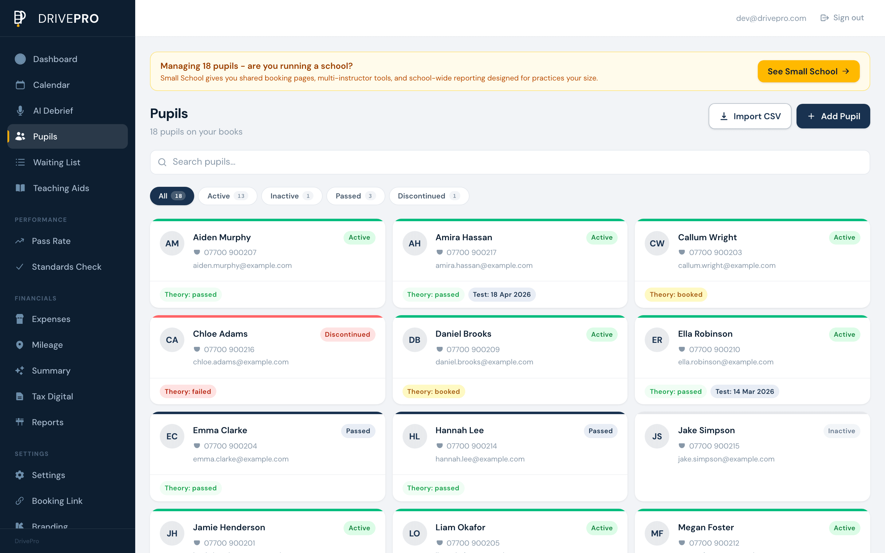 Individual pupil progress tracking